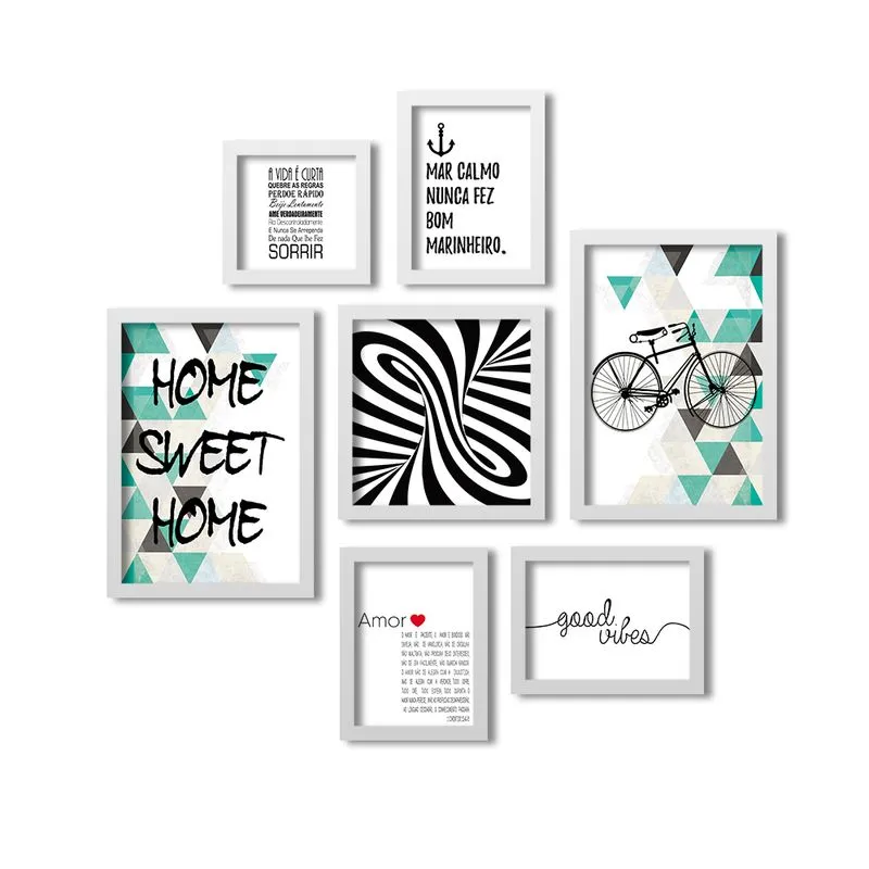 Kit 7 Quadros Grande LosQuadros Bicicleta Vintage Frases