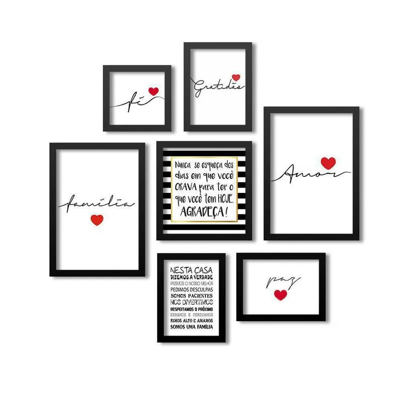 Kit 7 Quadros Los Quadros Nesta Casa Frases Moldura Preta