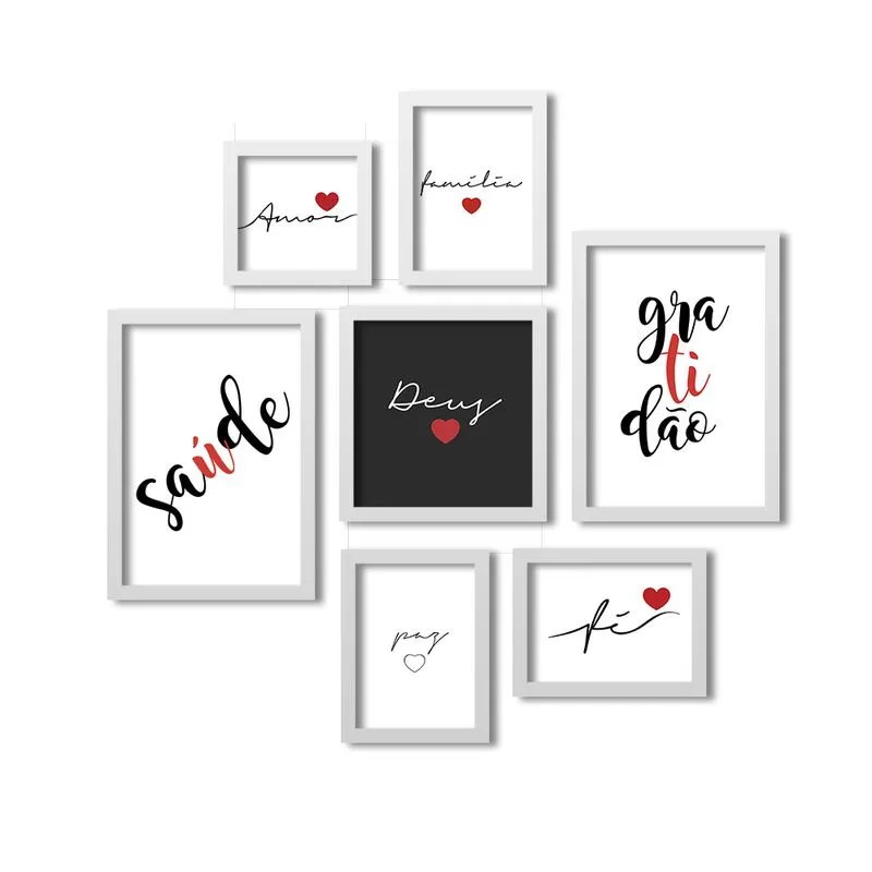 Kit 7 Quadros Grande LosQuadros Frases Fé e Gratidão