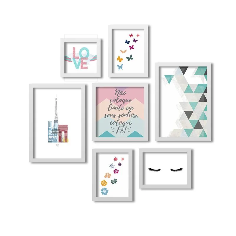 Kit 7 Quadros Grande LosQuadros Paris Frases e Abstrato