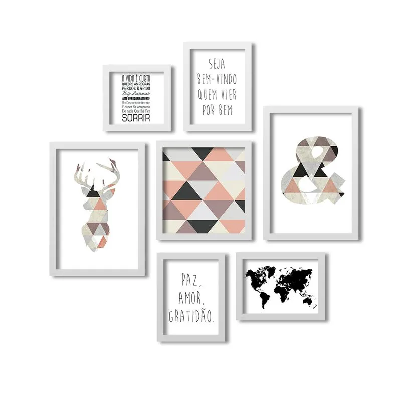 Kit 7 Quadros Grande LosQuadros Cervo Abstrato Frases