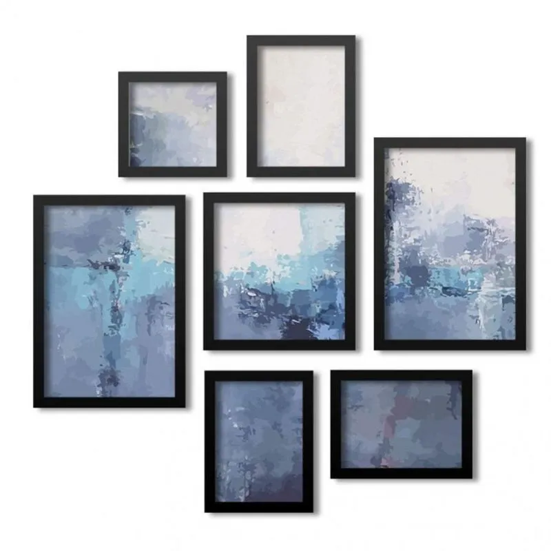 Kit 7 Quadros Grande Decorativos Abstrato Azul Gelo Los Quadros Azul Gelo