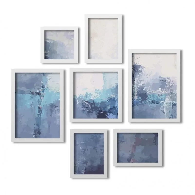 Conjunto 7 Quadros Decorativos Abstrato Los Quadros Azul Gelo
