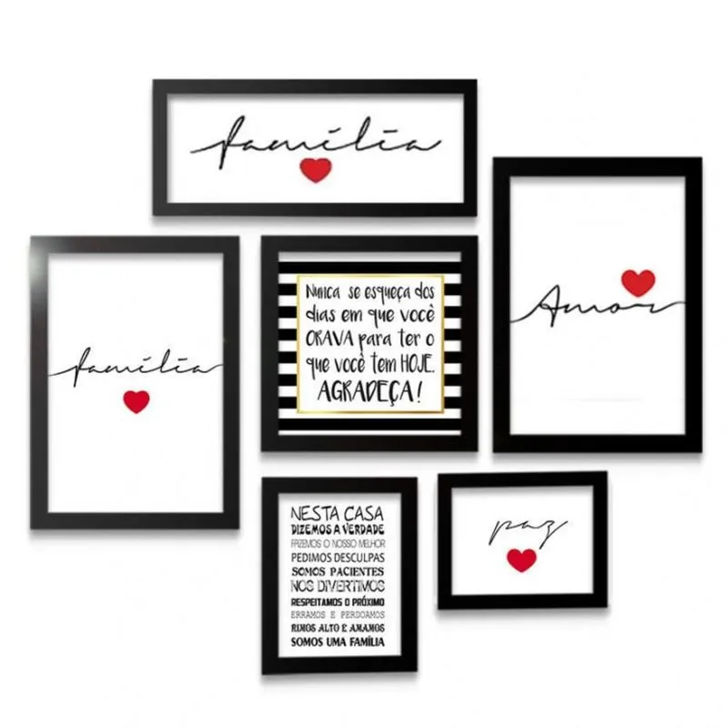 Conjunto 6 Quadros Decorativos Família Amor Frases Los Quadros Vermelho