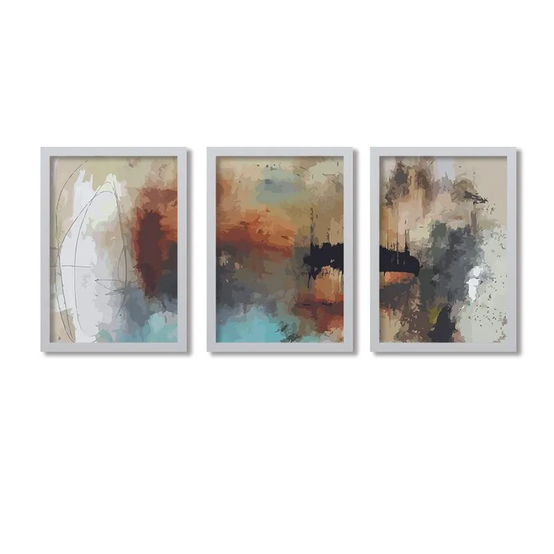 Conjunto Kit 3 Quadros Abstrato Marrom
