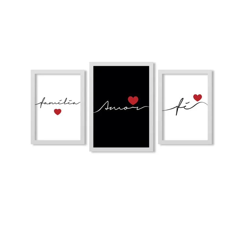 Conjunto Kit 3 Quadros Família Amor e Fé