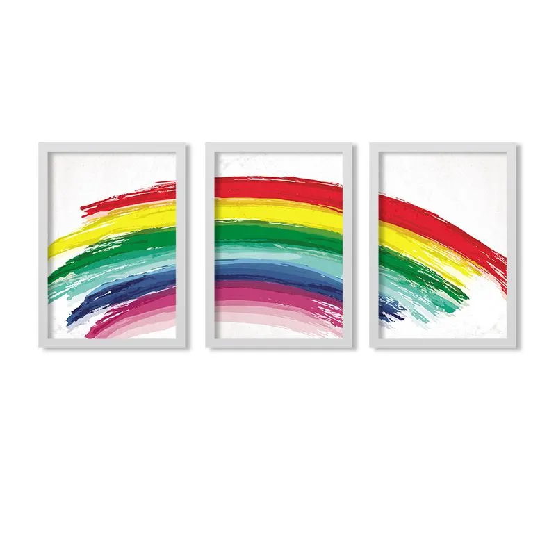 Conjunto Kit 3 Quadros Arco-Íris Artístico