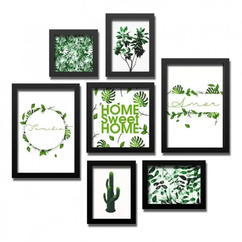 Conjunto 7 Quadros Decorativos Família Folhagem Frases Los Quadros Verde