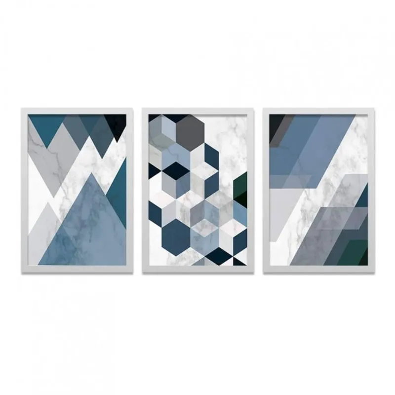 Conjunto 3 Quadros Decorativos Formas Geométricas Los Quadros Azul