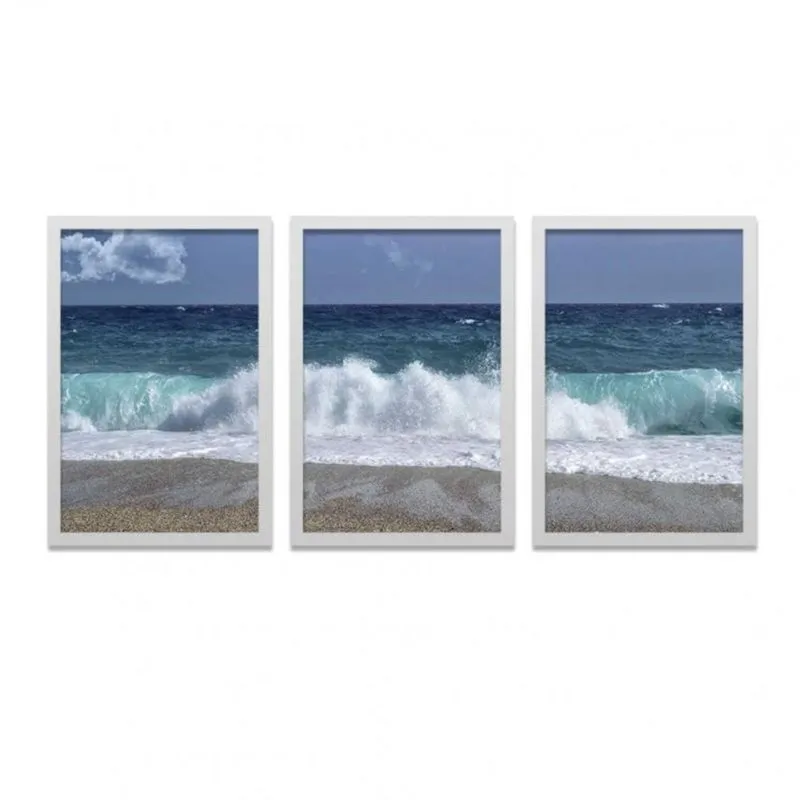 Conjunto 3 Quadros Decorativos Wave Los Quadros Azul
