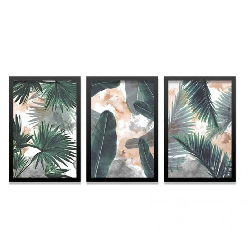 Conjunto 3 Quadros Decorativos Folhagem Tropical Los Quadros Verde