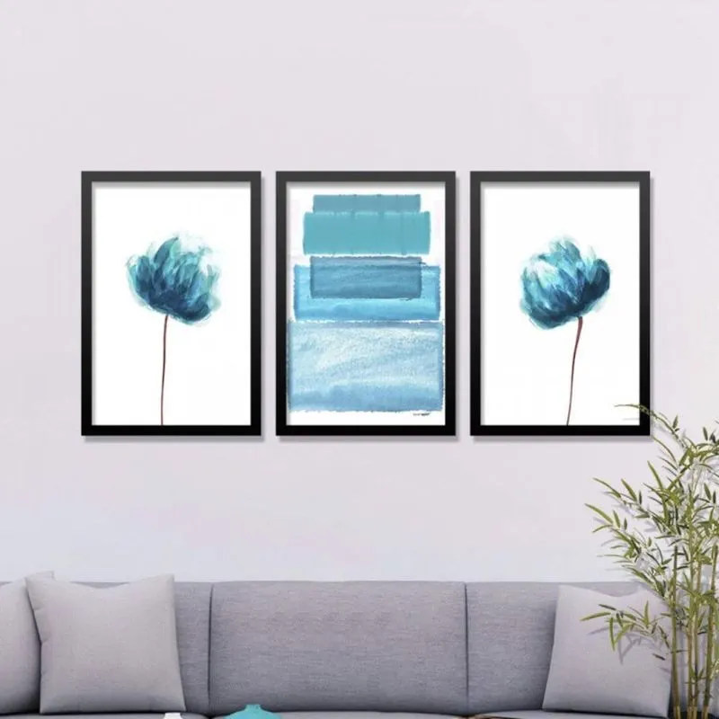 Conjunto 3 Quadros Decorativos Flores e Arte Abstrata Los Quadros
