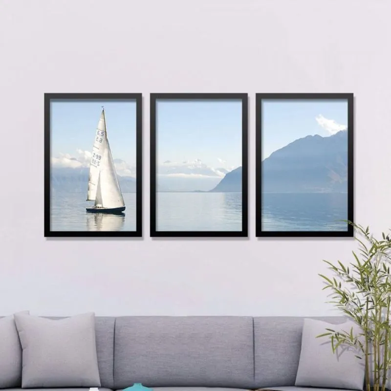 Conjunto 3 Quadros Decorativos Lago Azul Los Quadros