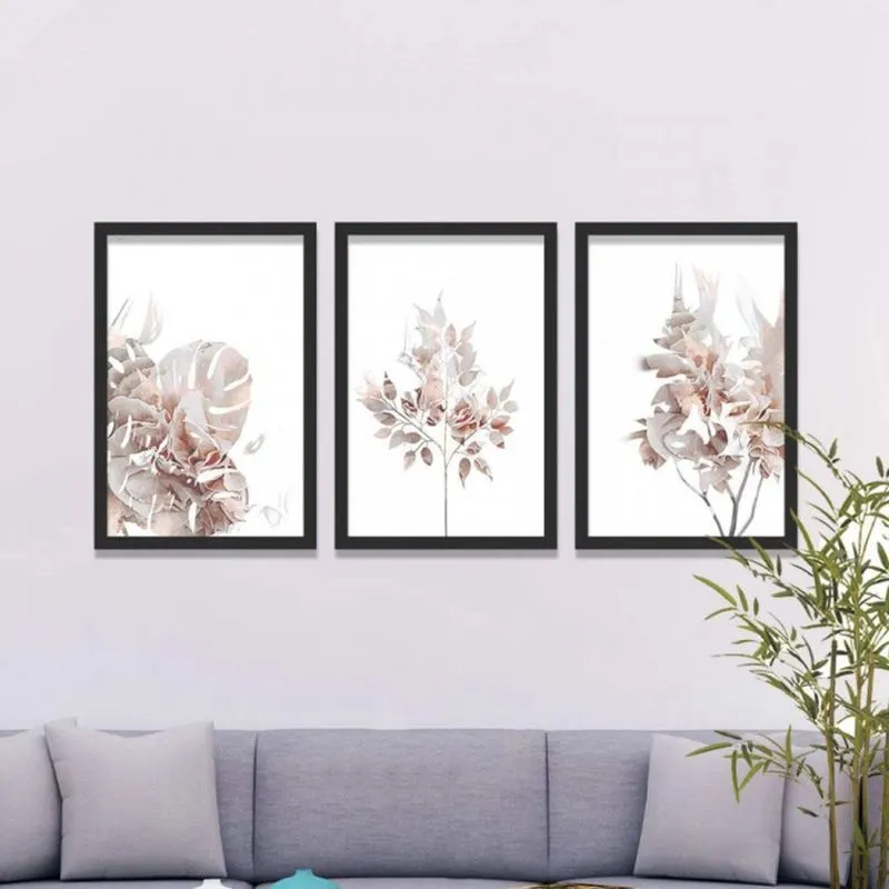Conjunto 3 Quadros Decorativos Folhagem Los Quadros Bege
