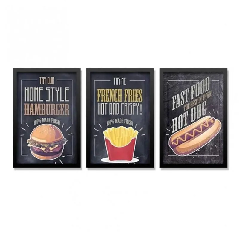 Conjunto 3 Quadros Decorativos Home Style Hamburguer Los Quadros