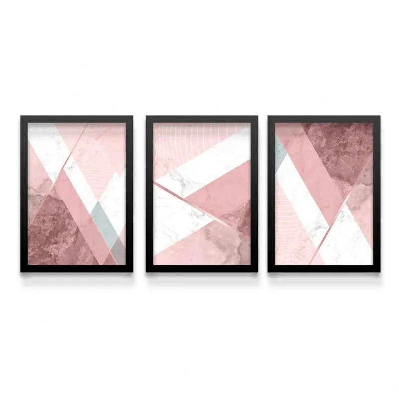 Conjunto 3 Quadros Decorativos Abstrato Rosê Moderno Los Quadros