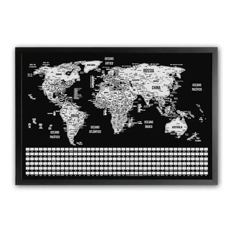 Mapa Mundi De Raspar Raspadinha Bandeiras 73X50 Com Moldura