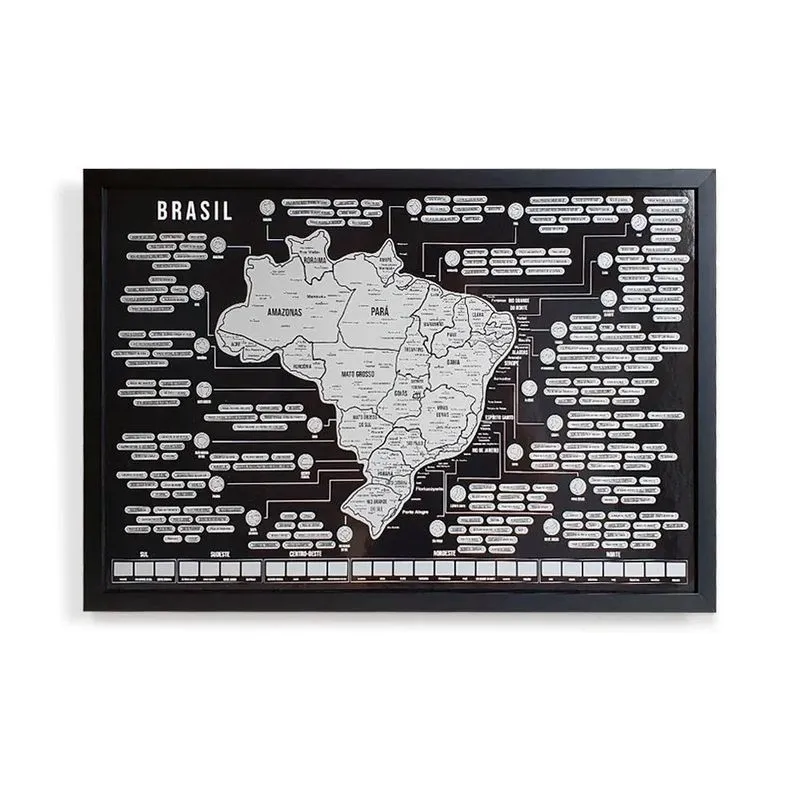 Mapa Do Brasil Raspadinha Grande Com Moldura Preta 73X50