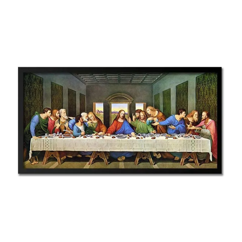 Quadro Santa Ceia Qualidade 70X35Cm Com Vidro E Moldura