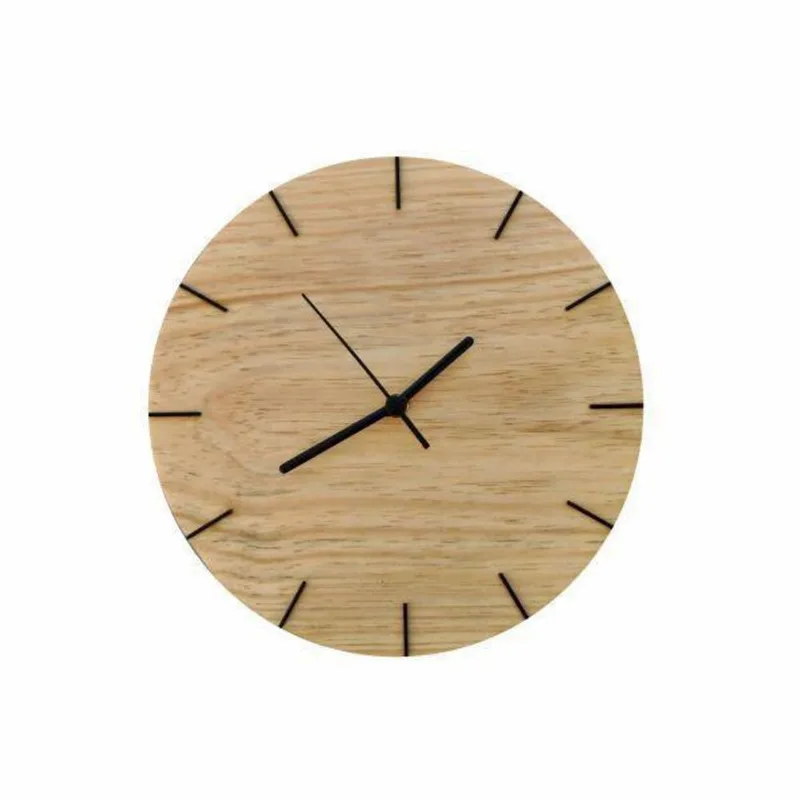 Relógio De Parede Minimalista Em Madeira Natural 28Cm