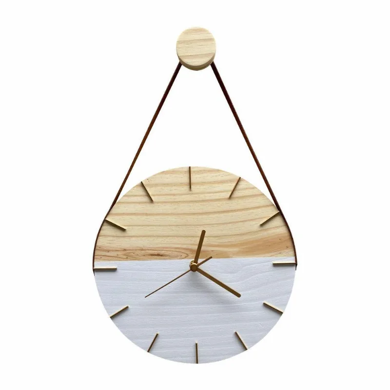 Relógio Parede Minimalista Branco/Dourado Com Alça Caramelo