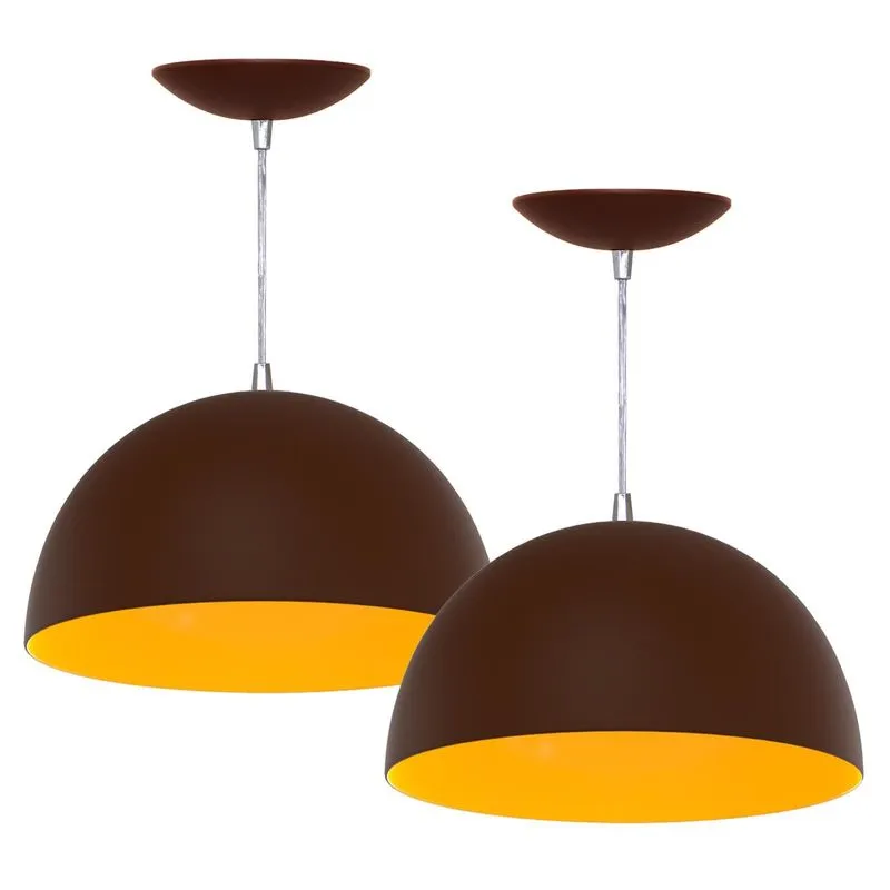 Kit 2 Luminariaspendente Meia Esfera 30cm-cafétabaco/amarelo
