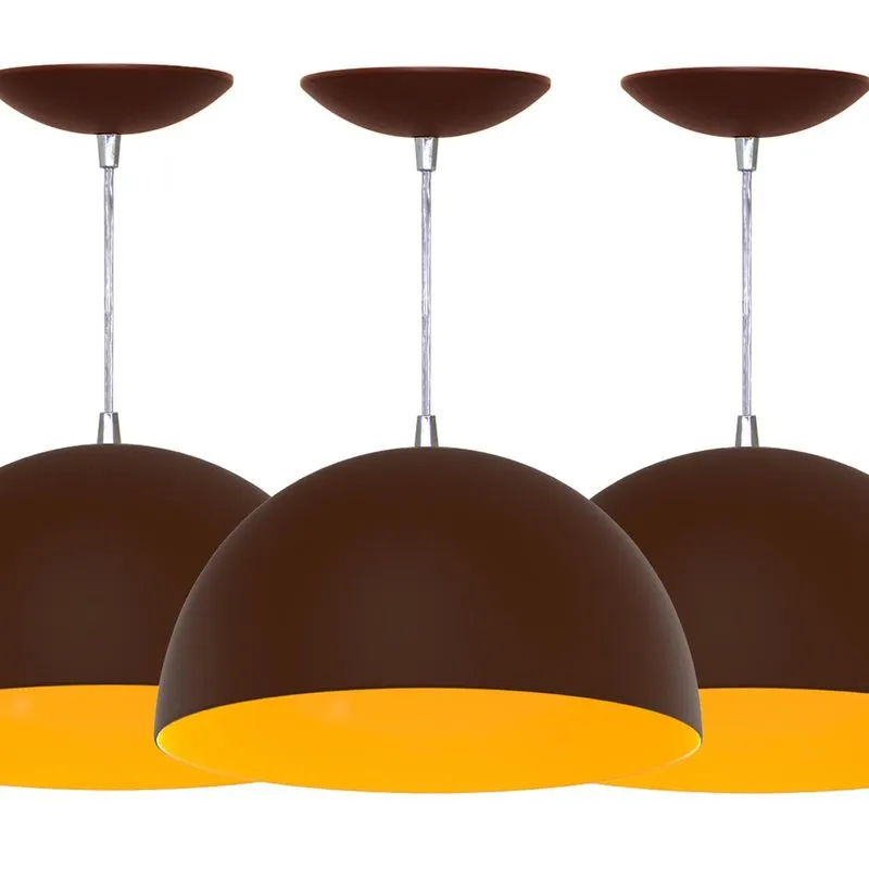 Kit 3 Luminariaspendente Meia Esfera 30cm-cafétabaco/amarelo