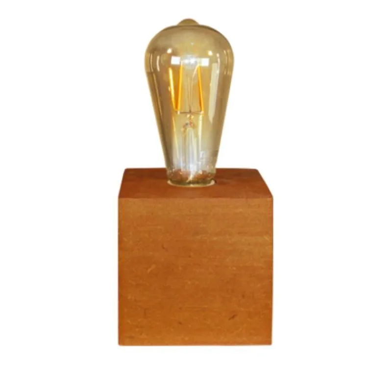Luminária De Mesa Cubo Acabamento Em Cedro 8006