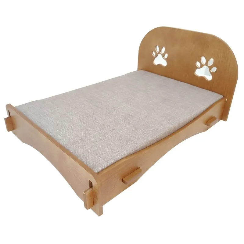 Cama Pet Madeira Luxo Cachorro Gato Média - Imbuia Bege