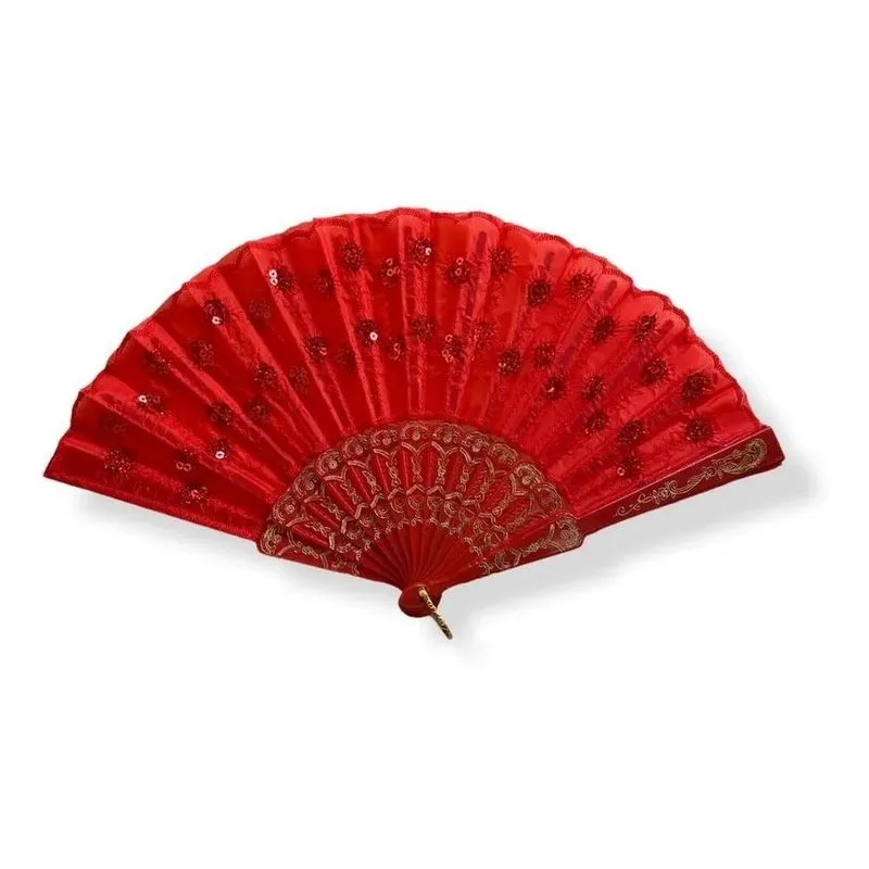 3x Leque Bordado Paetê Luxo Vermelho
