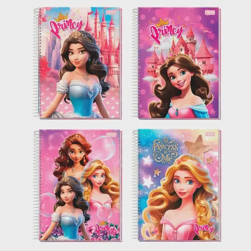 Caderno Princy Escolar Espiral Grande Arame Com Feminino 10 Matéria - Sortidos Unidade