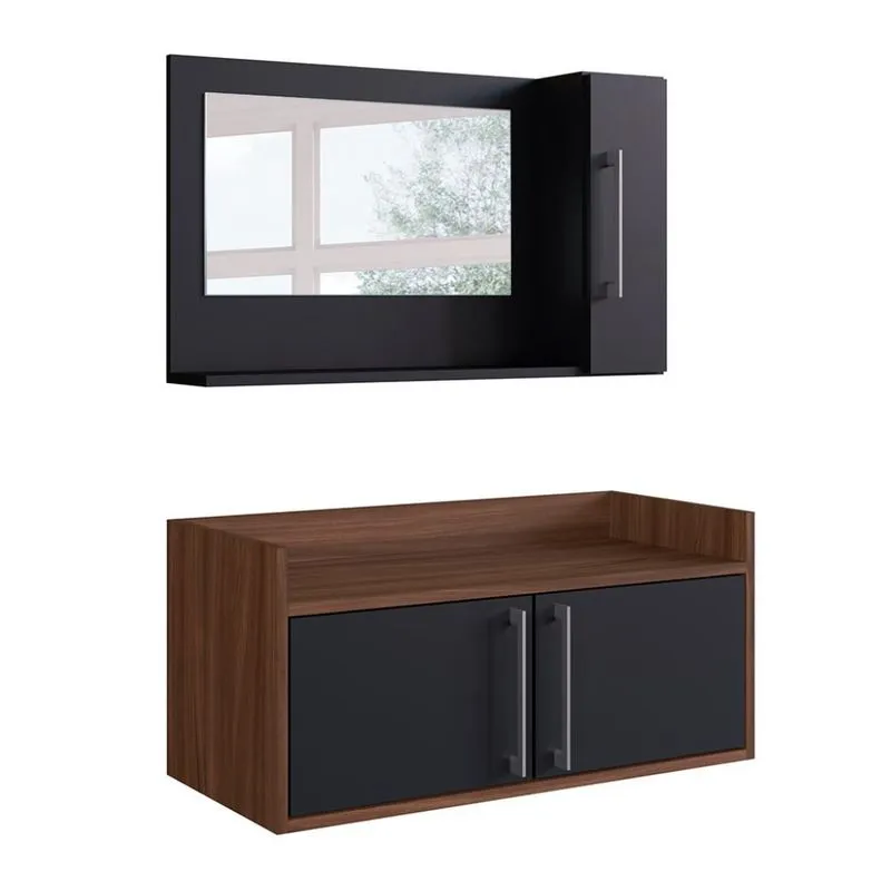 Conjunto para Banheiro Baldo 3 PT Preto e Madeirado