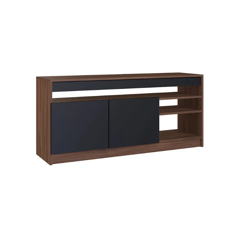 Rack Ra01 com 2 Portas 1,25 Preto/Madeirado