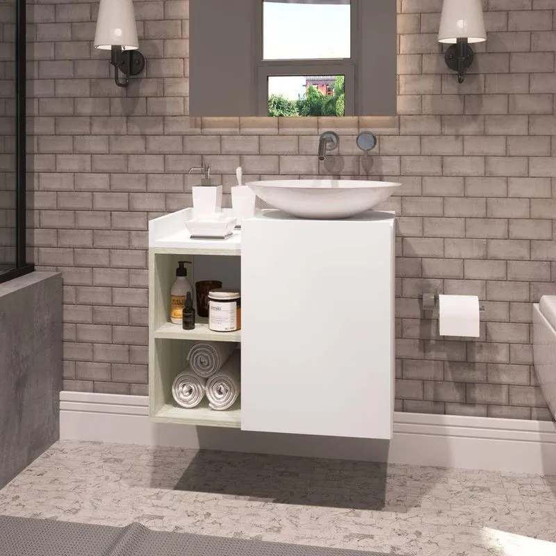 Balcão para Banheiro Benoni 1 Porta 2 Nichos Estilare Branco