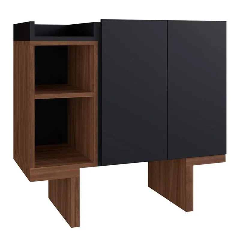 Gabinete de Banheiro Bolivar 2 PT Preto e Madeirado