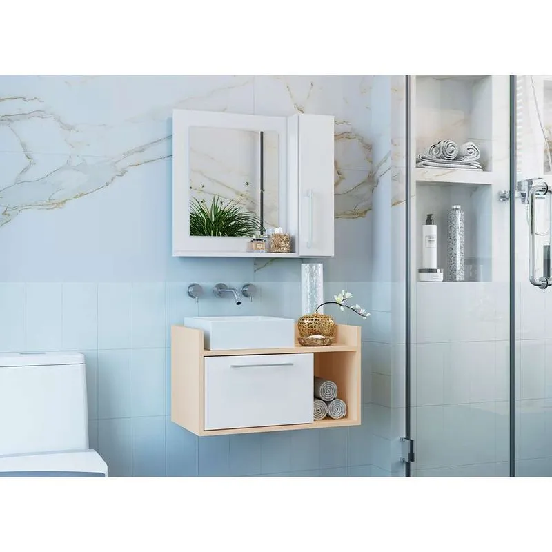 Conjunto Para Banheiro Bangkok Com Gabinete Suspenso I 2 Pt Branco E Off White
