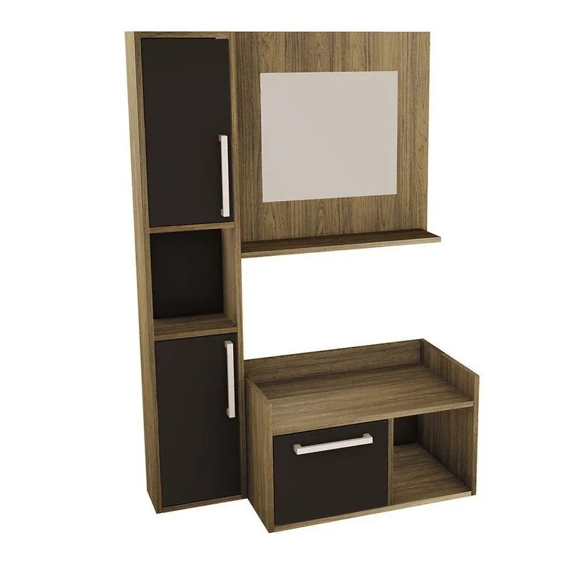 Kit Gabinete Para Banheiro c/ Armário Estilare Móveis Cnj1041 Preto c/ Madeirado