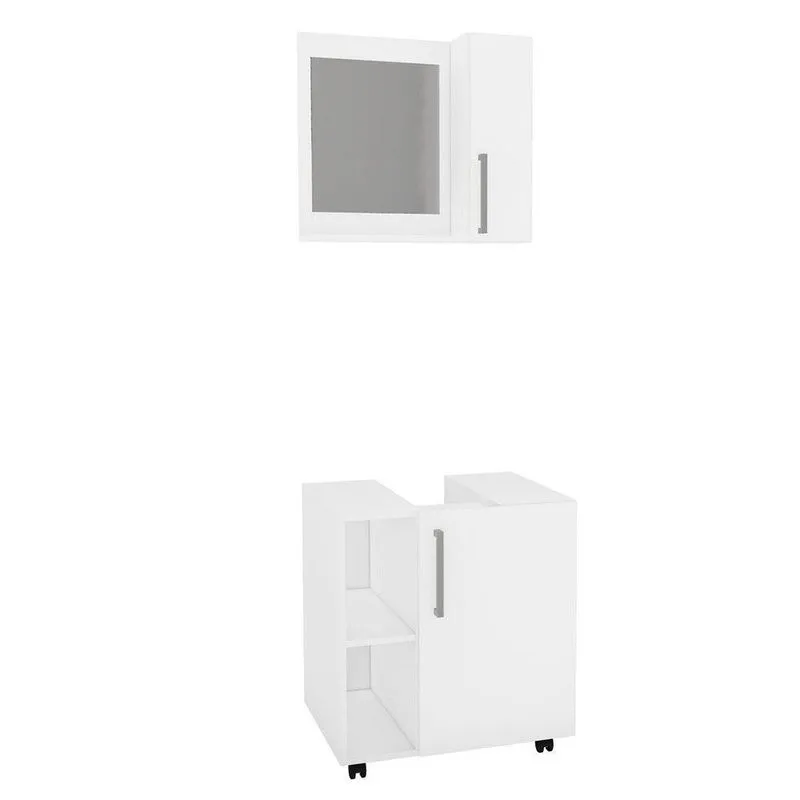 Kit Gabinete Para Banheiro c/ Espelheira Estilare Móveis Cnj1042 Branco