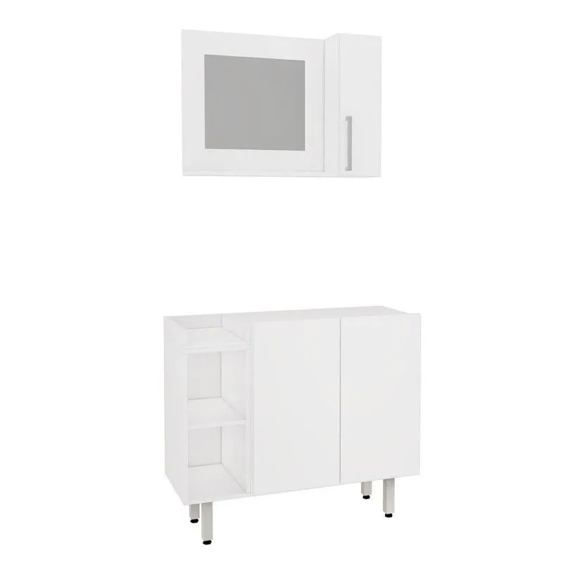 Kit Gabinete Para Banheiro c/ Espelheira Sem Cuba Estilare Móveis Cnj1039 Branco