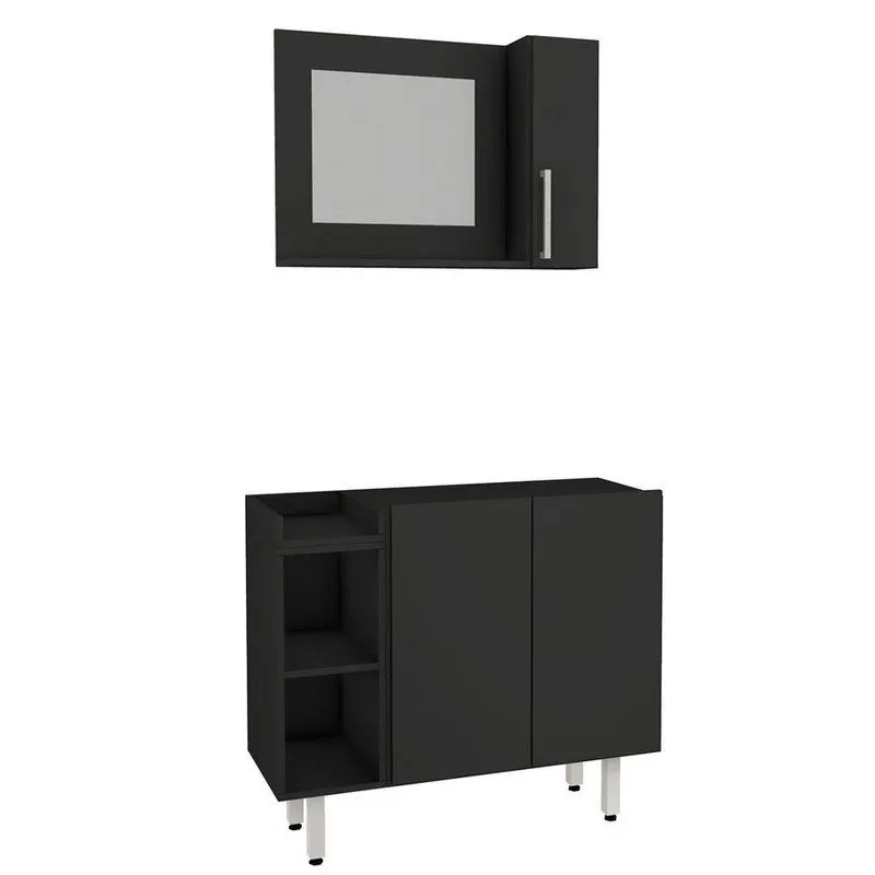 Kit Gabinete Para Banheiro c/ Espelheira Sem Cuba Estilare Móveis Cnj1039 Preto