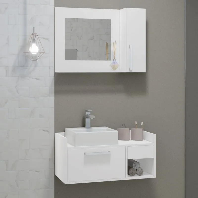 Conjunto Gabinete Para Banheiro 2 Portas E 1 Nicho Branco