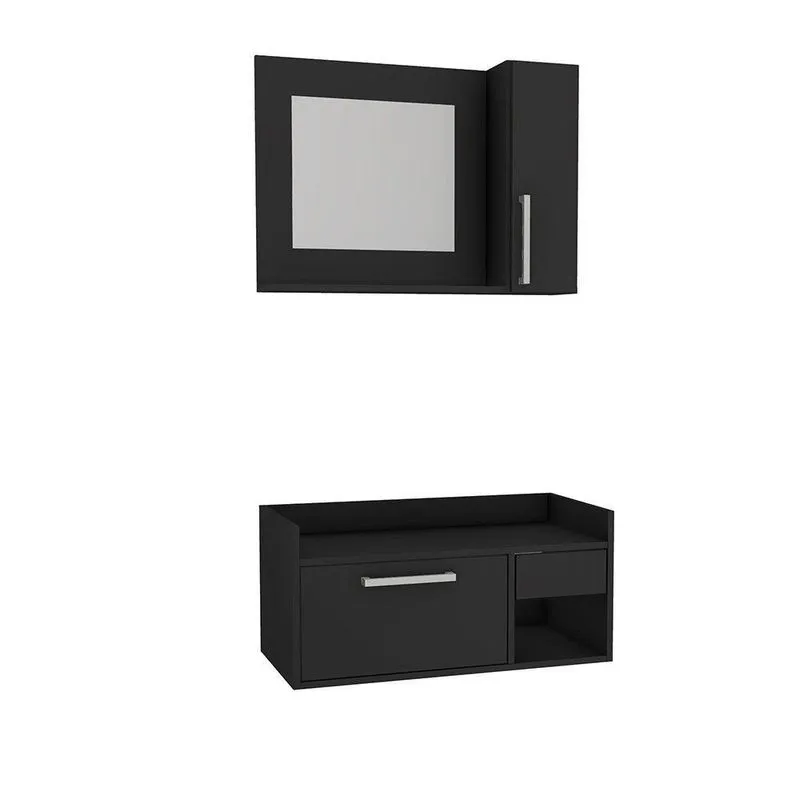 Kit Gabinete Para Banheiro Suspenso 75cm c/ Espelheira Estilare Móveis Cnj1037 Preto