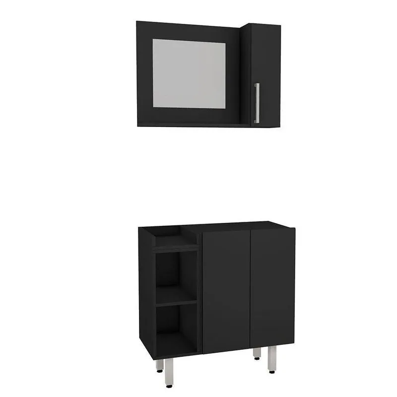 Kit Gabinete Para Banheiro 75cm c/ Espelheira Estilare Móveis Cnj1038 Preto