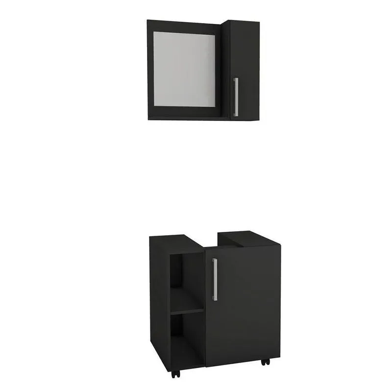 Kit Gabinete Para Banheiro c/ Espelheira Estilare Móveis Cnj1042 Preto