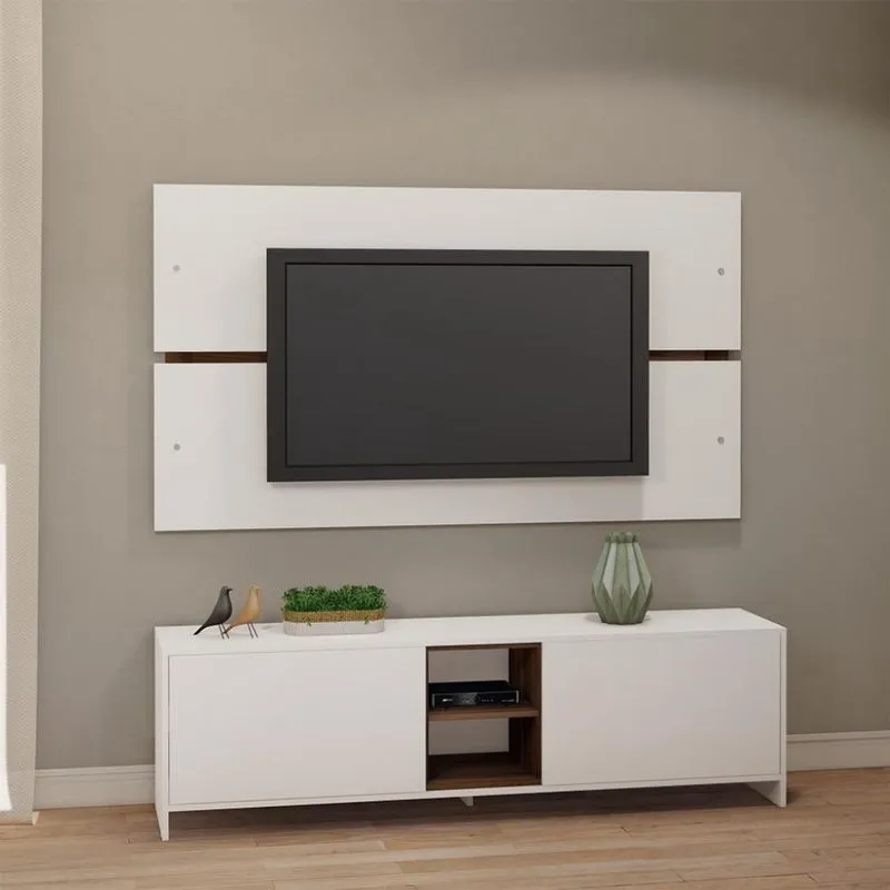 Rack com Painel para TV até 65 Polegadas Londres Branco e Madeirado
