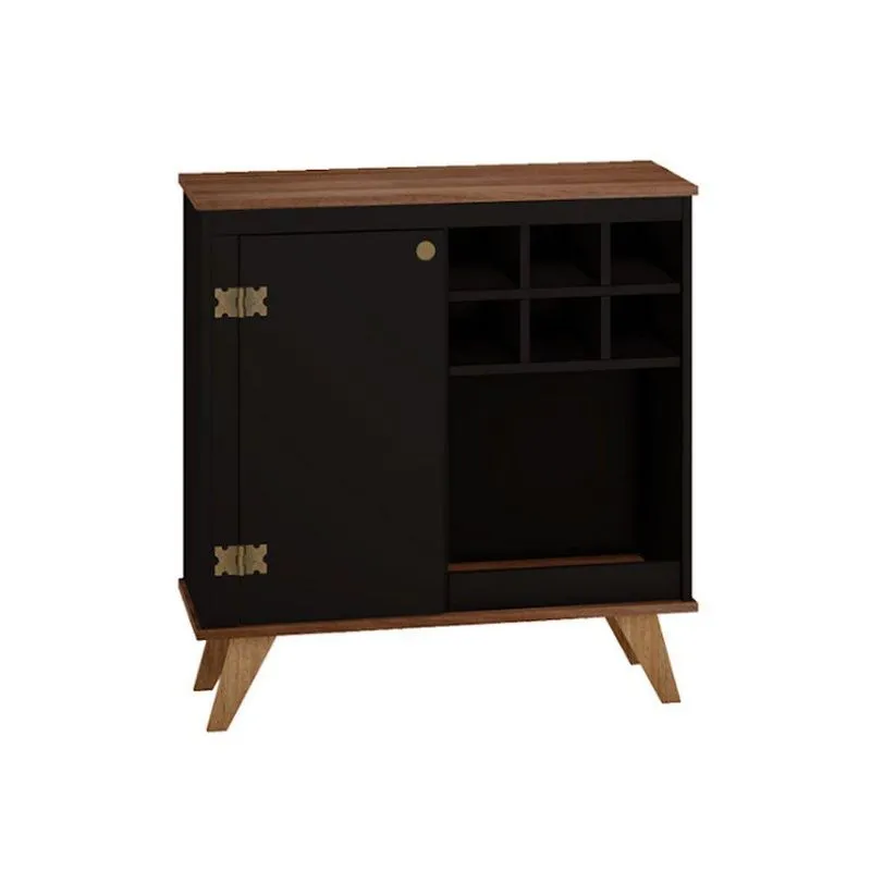 Bar Glasgow 80x77,5x36cm Em Mdp Estilare Móveis Preto Com Madeirado