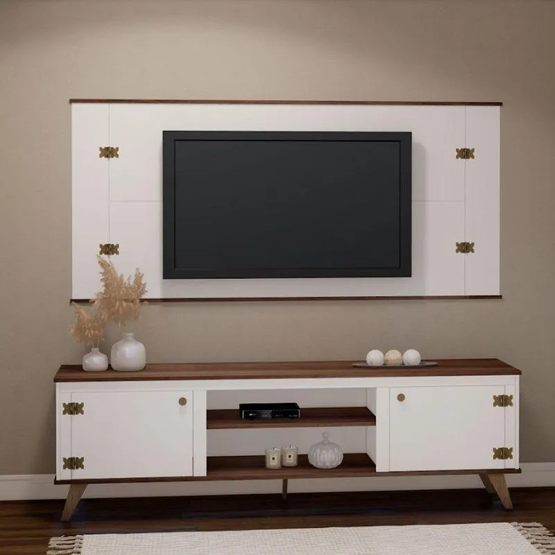 Conjunto Para Tv Estante-home Cambridge Em Mdp Estilare Móveis Branco Com Madeirado