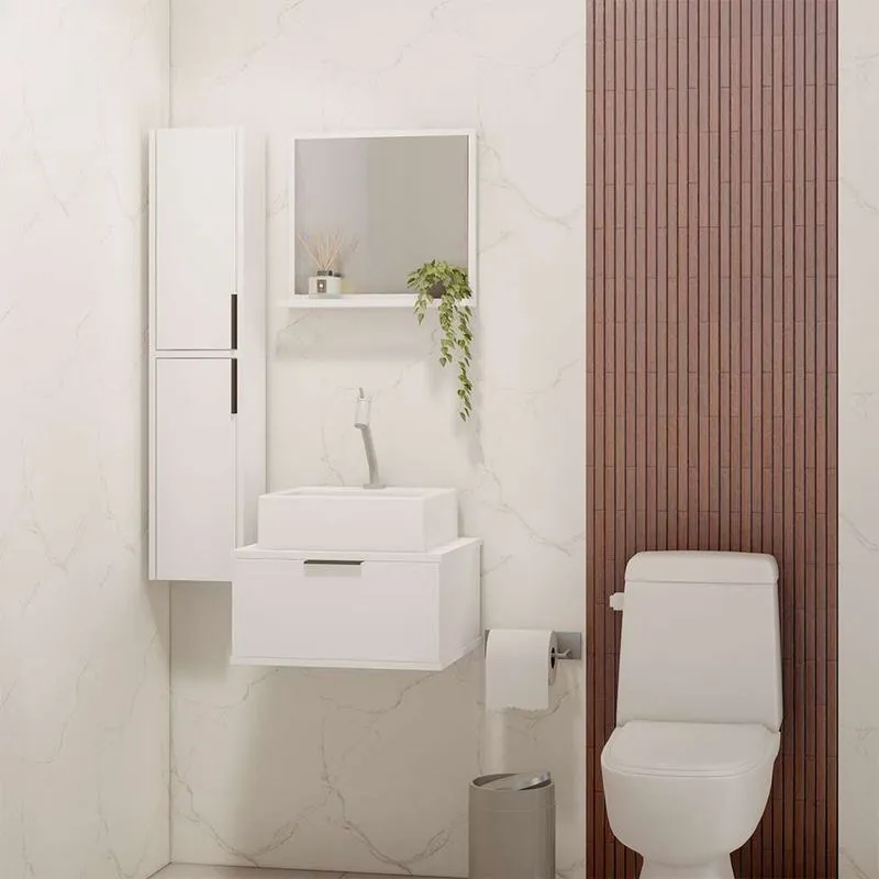 Conjunto de Banheiro com Espelho Levi 3 pt Branco