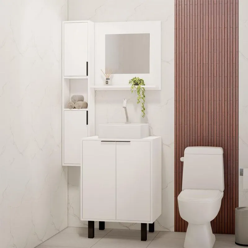 Conjunto de Banheiro com Espelho Kira 4 PT Branco