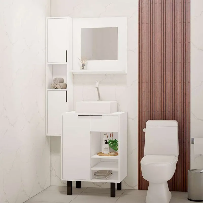 Conjunto de Banheiro com Espelho Belma 3 pt 1 gv Branco